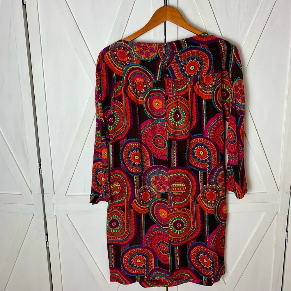 SOLD ❤️ Trina Turk Medallion Mandala 100% Silk 3/4 Length Long Sleeve Dress Sz 8 - Picture 7 of 16